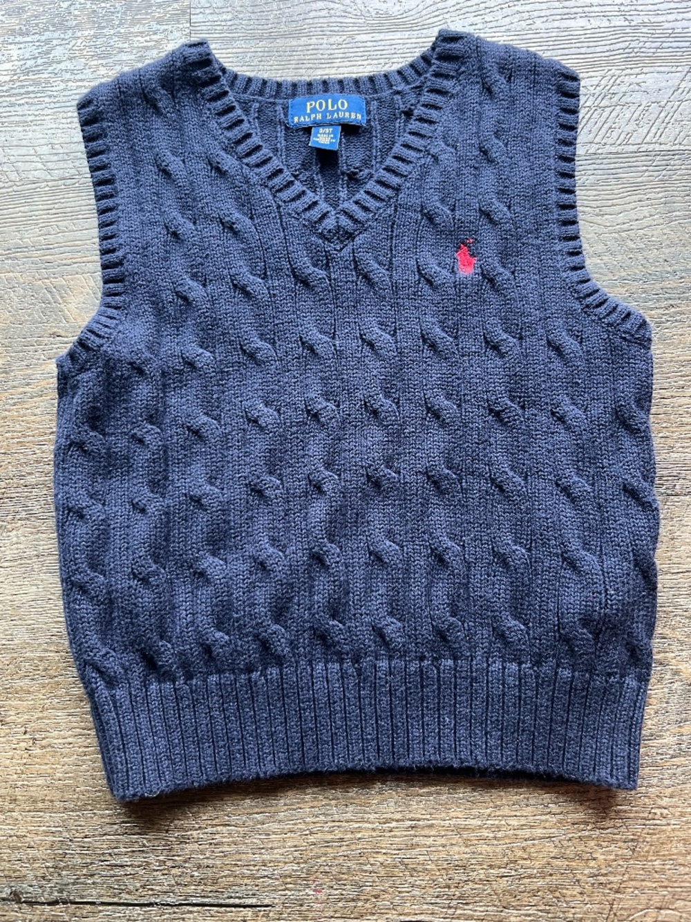 Navy Blue Polo Ralph Lauren 3T Cable Knit Sweater Vest